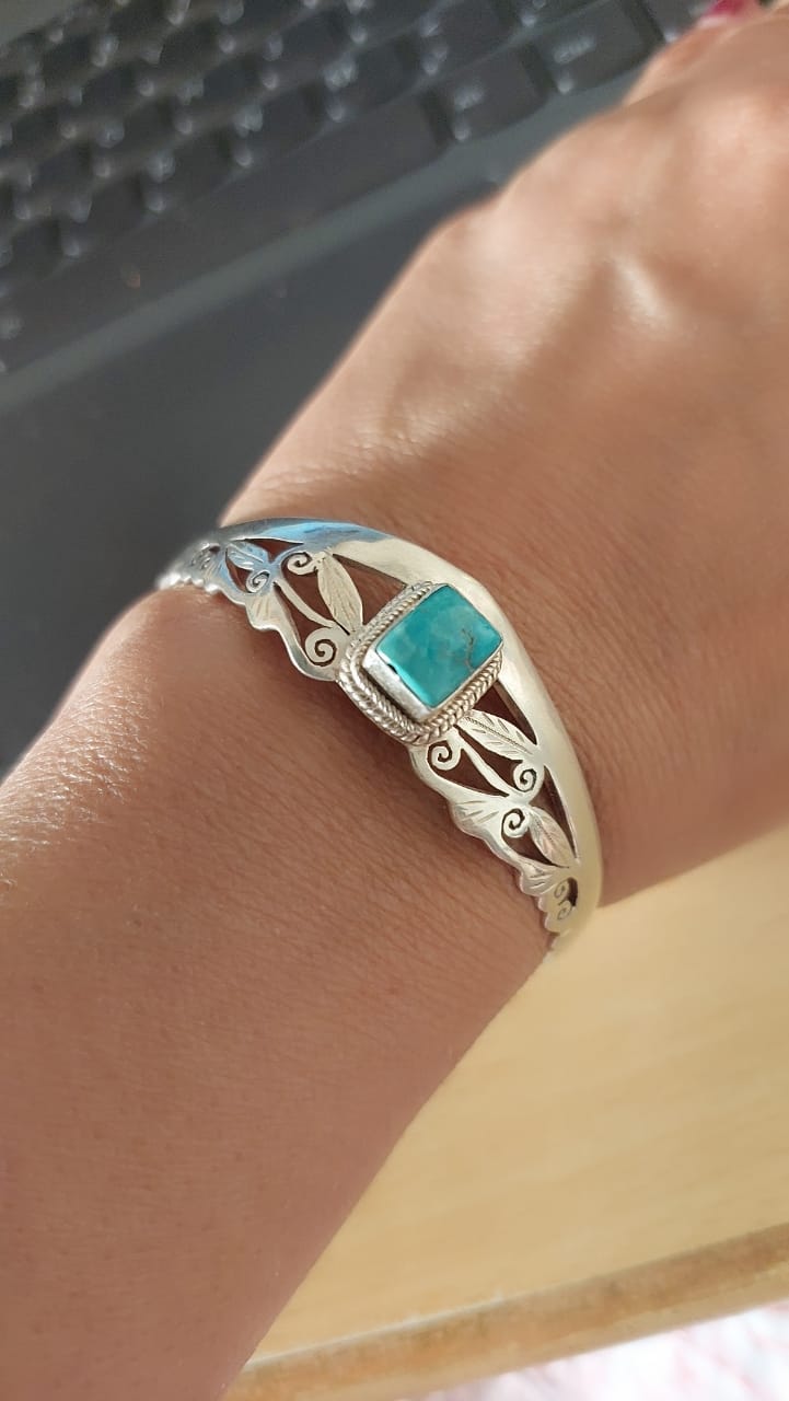 Sterling Silver Jewellery..Sterling Silver Cuff Bangle  Silver Cuff Bangle Silver Turquoise Square Studed Cuff Bangle..Trendy