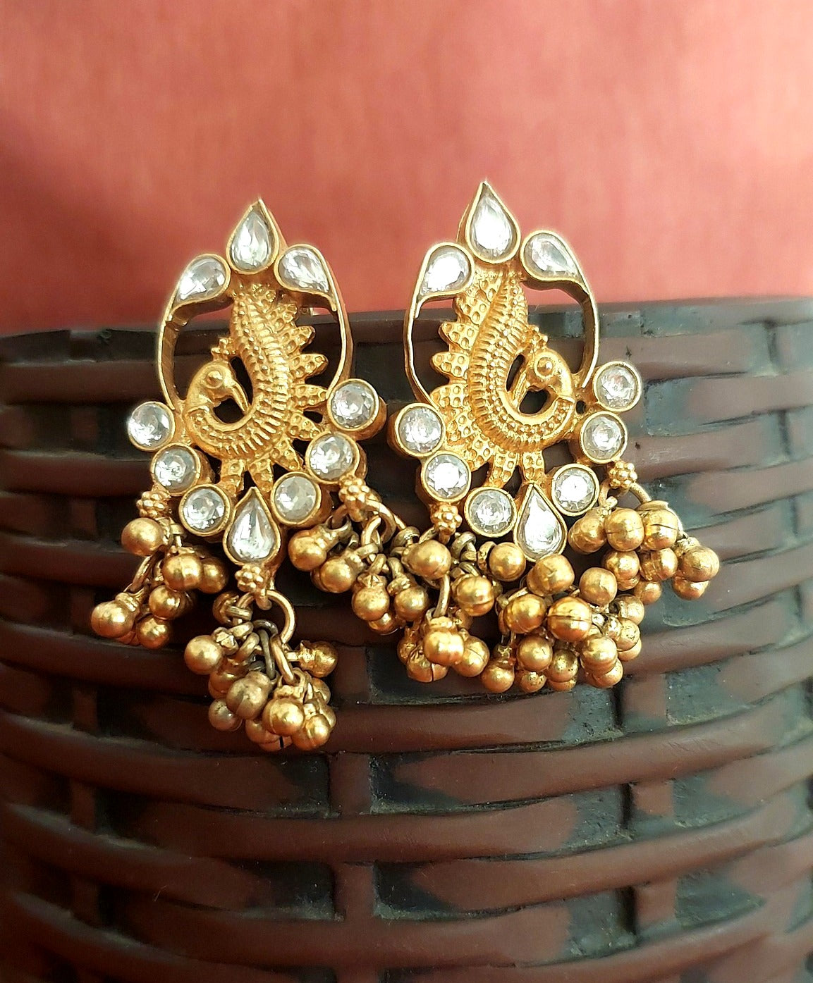 Sterling Silver Jewellery...Silver Gold Polished White Kundan Danglers Sterling Silver Danglers...Riwaz