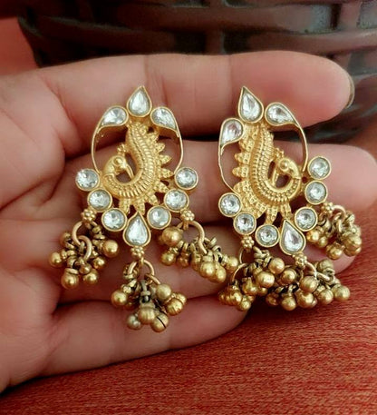 Sterling Silver Jewellery...Silver Gold Polished White Kundan Danglers Sterling Silver Danglers...Riwaz