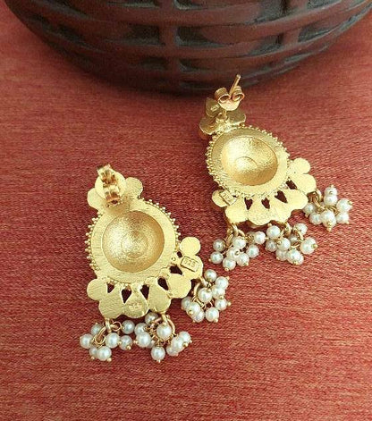Riwaz..Sterling Silver Danglers  Silver Green Kundan Pearl Danglers