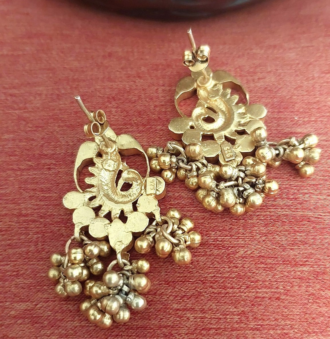 Sterling Silver Jewellery...Silver Gold Polished White Kundan Danglers Sterling Silver Danglers...Riwaz