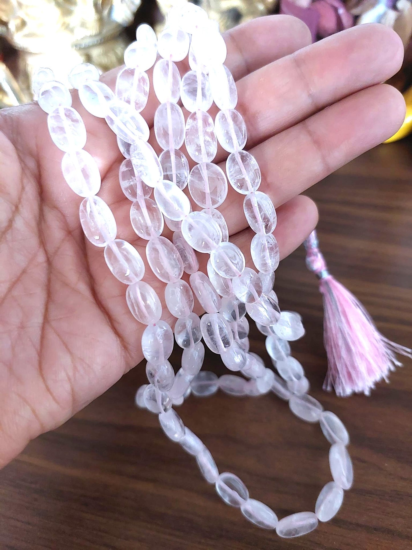 Semiprecious Bead Necklace  Rose Quartz 4 Layer NEcklace