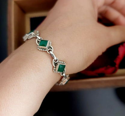 Sterling Silver Jewellery..Sterling Silver Bracelet Silver Green Zircon Bracelet...Trendy