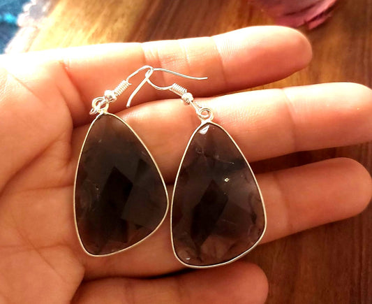 Fashion Jewellery Metal Earrings Dailywear Earrings Smokey Quartz Natural Cutstone Dailywear Earrings
