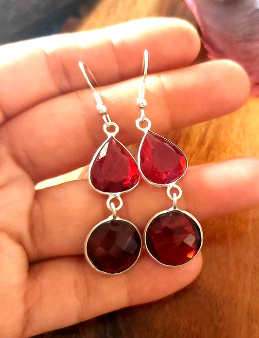 Fashion Jewellery Metal Earrings Dailywear Earrings Red Quartz Natural Stone  Dailywear Earrings