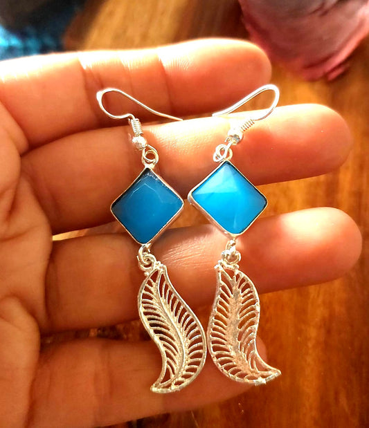 Fashion Jewellery Metal Earrings Dailywear Earrings Calcedonia Natural Stone Dailywear Earrings