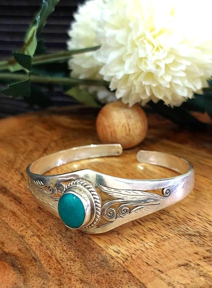 Sterling Silver Jewellery..Sterling Silver Cuff Bangle Silver Cuff Bangle Silver Turquoise  Round Studed  Cuff Bangle..Trendy