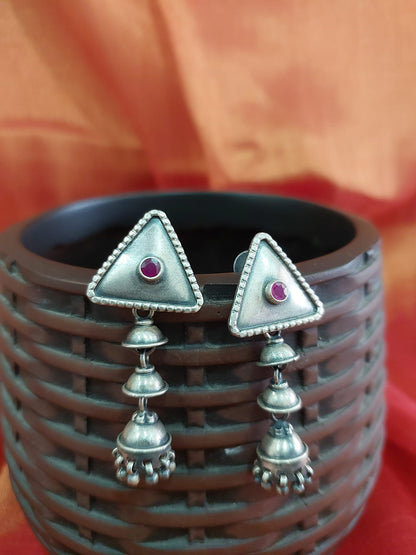 Sterling Silver Jewellery....Silver Vintage Danglers Vintage Silver Danglers Silver Vintage Triangle Red Bead Dangler..Banjaran