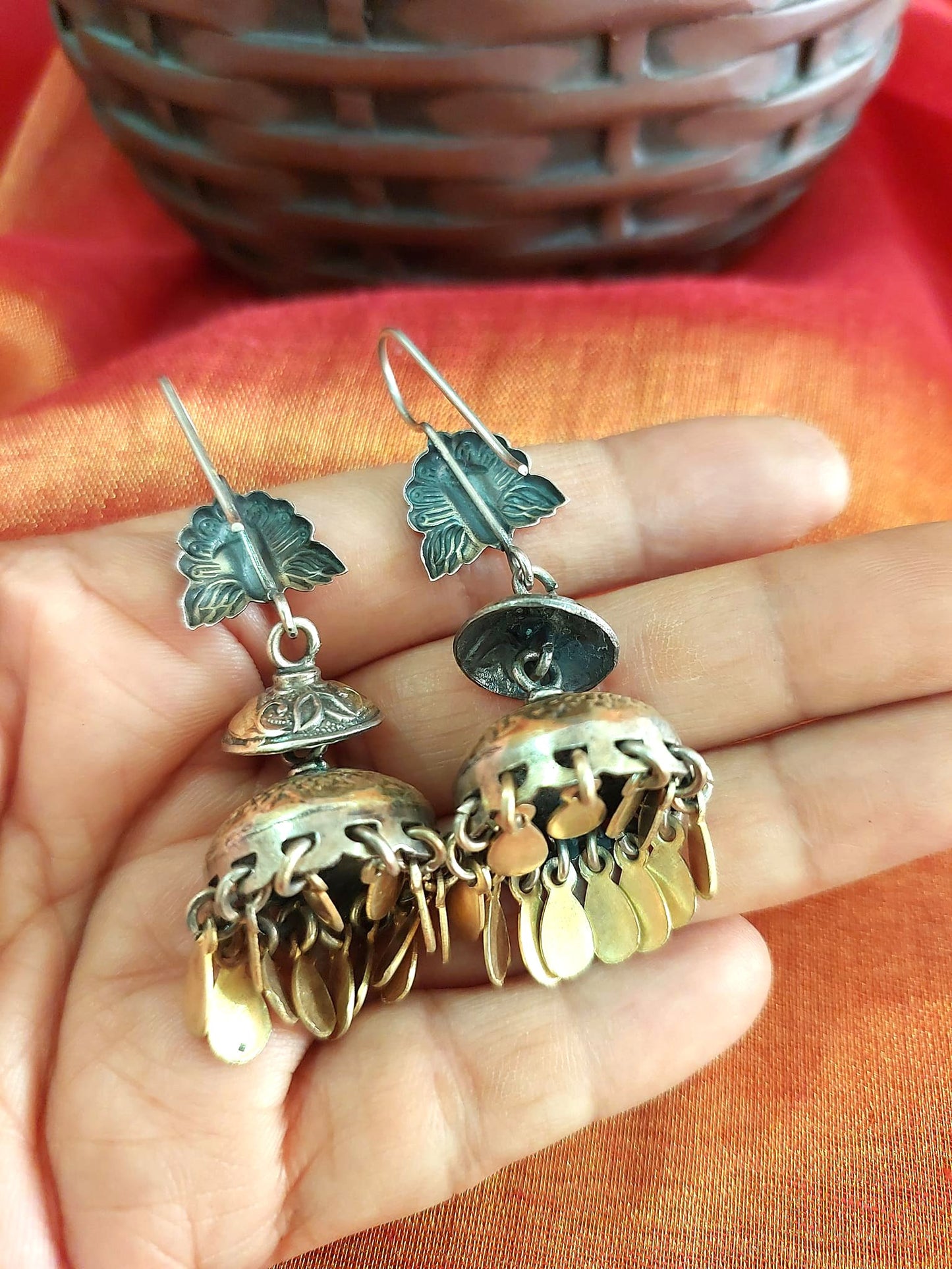 Sterling Silver Jewellery..Sterling Dual Tone Jhumka Stilver Dual Tone Peacock Jhumka...Tribe