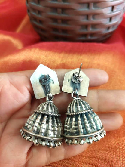 Tribe..Sterling Silver Dualtone Jhumkas Silver Lakshmi Jhumka