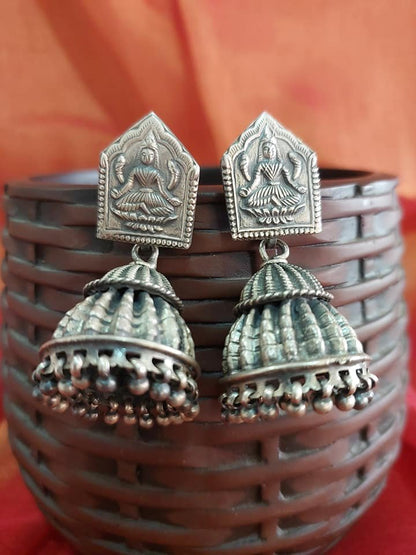 Tribe..Sterling Silver Dualtone Jhumkas Silver Lakshmi Jhumka