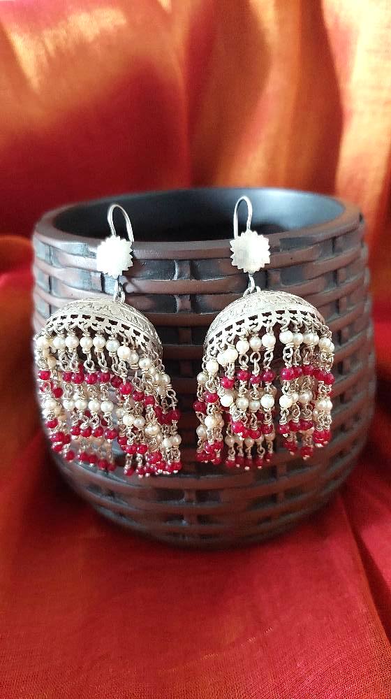 Silver Jewellery ..Sterling Silver Jhumkas Silver Earrings Silver Kundan Pearl Jhumka...