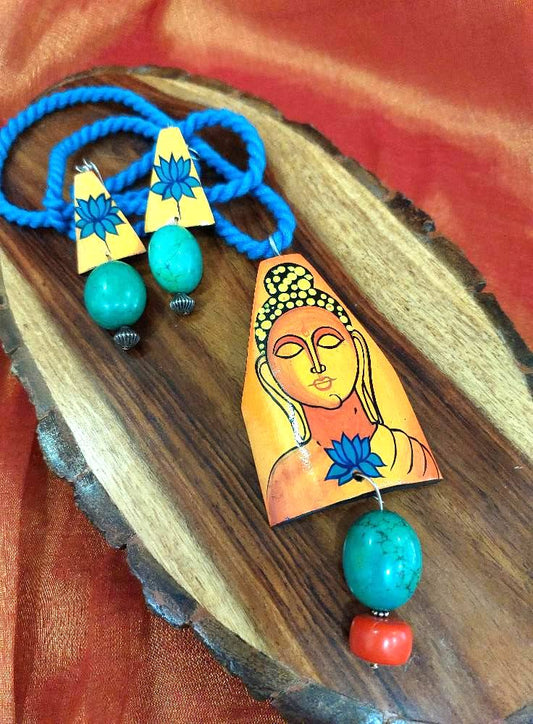 Handpainted Wood Jewellery Jewellery Buddha Handpainted Silver Fusion Necklace Set