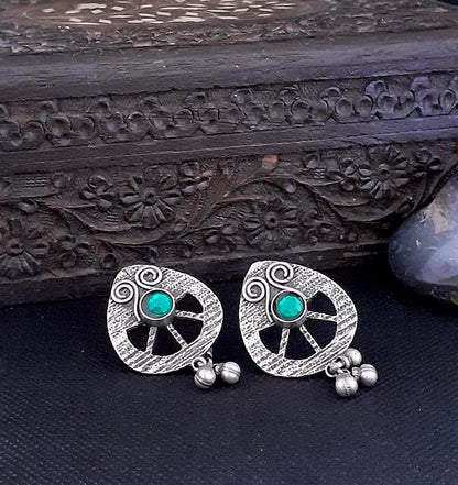 Banjaran..Vintage Silver Stud Silver Emerald Gungroo Stud